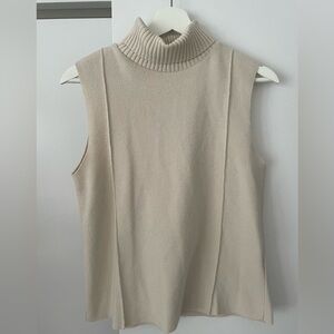 Zara Cream Ribbed Sleeveless Turtleneck